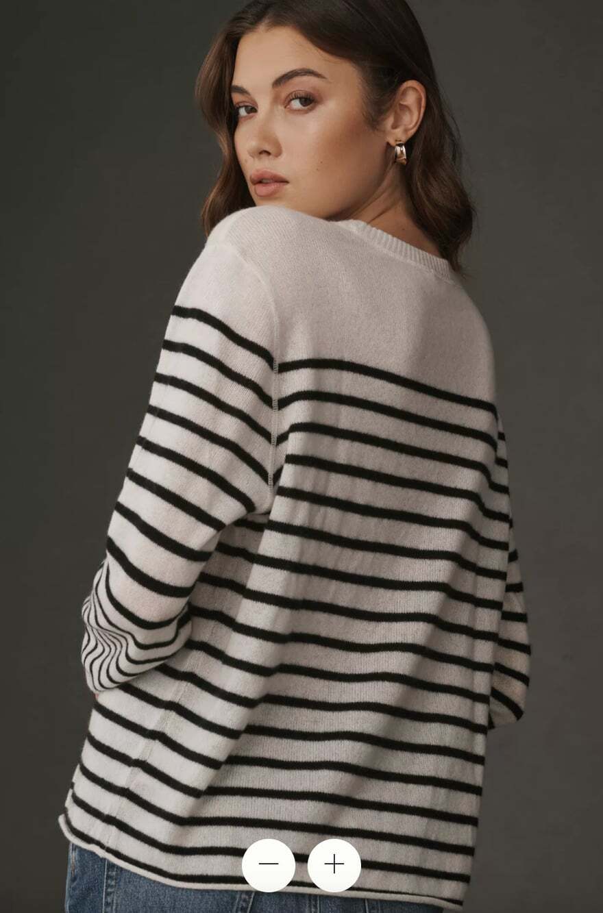 Reformation Cashmere Boyfriend Sweater in Black White Stripes Size Small - Picture 2 of 9